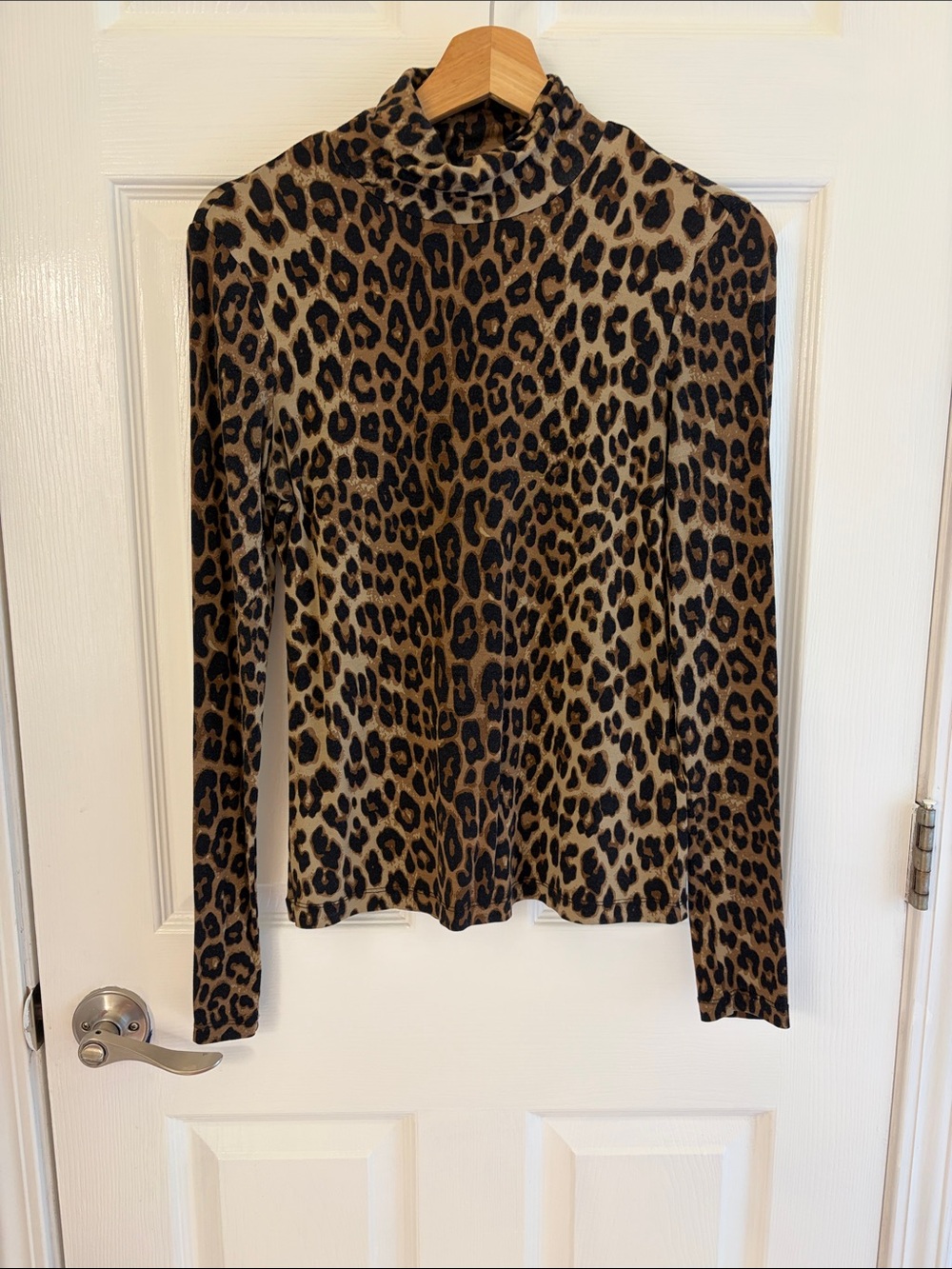 H&M Leopard Print Mock Neck Long Sleeve Top - Black & Brown